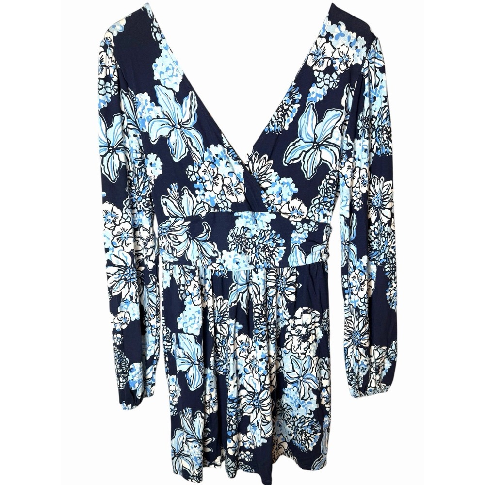 Lilly Pulitzer Riza Long Sleeve Romper Low Tide Navy Bouquet All Day Medium - Picture 8 of 10